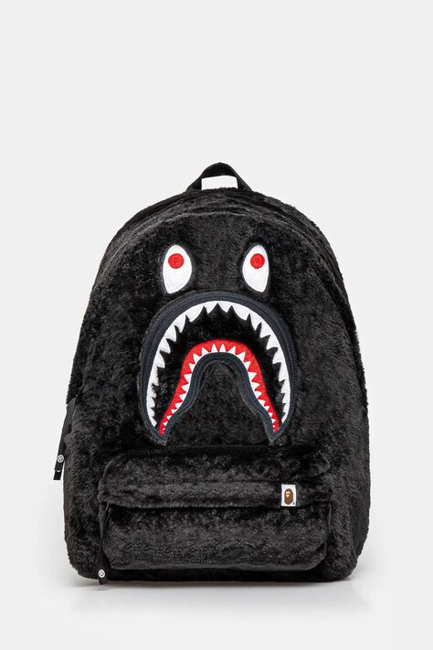 A Bathing Ape plecak Shark fur daypack kolor czarny duży z aplikacją 1K80189001