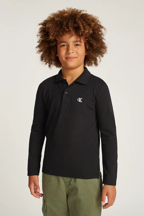 Calvin Klein Jeans tricou polo copii 0 culoarea negru, neted, IB0IB02421