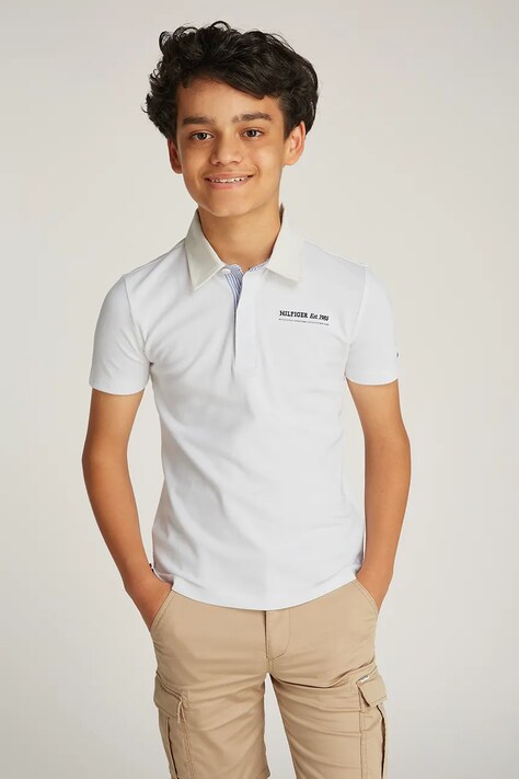 Tommy Hilfiger tricou polo copii culoarea alb, uni, KB0KB09332