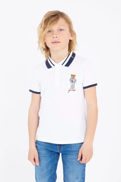 Παιδικά βαμβακερά μπλουζάκια πόλο Guess χρώμα: άσπρο, L5RP01 KBV51
