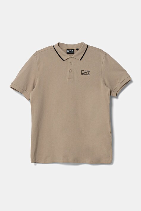 EA7 Emporio Armani tricou polo copii culoarea bej, cu imprimeu, 7B000023 AF12901