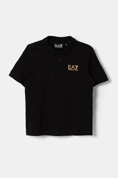 EA7 Emporio Armani tricouri polo din bumbac pentru copii culoarea negru, cu imprimeu, 7B000022 AF10378