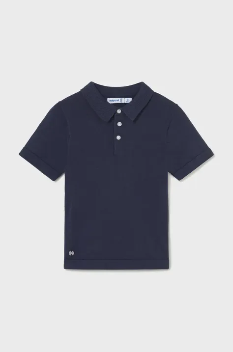 Mayoral tricou polo copii culoarea albastru marin, neted, 1106