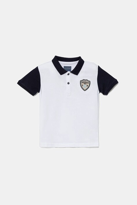 Guess tricouri polo din bumbac pentru copii culoarea alb, cu imprimeu, N5GP02 KADZ4