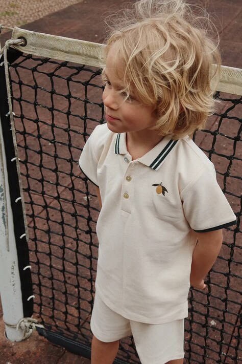 Konges Sløjd tricouri polo din bumbac pentru copii FLORIAN POLO SHIRT GOTS culoarea bej, cu imprimeu, KS102412