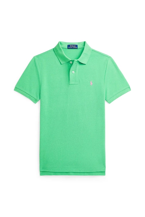 Polo Ralph Lauren tricouri polo din bumbac pentru copii culoarea verde, neted, 323708857191