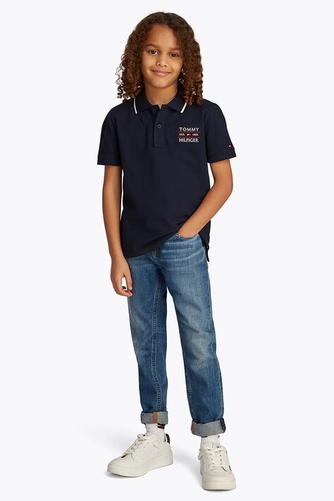 Παιδικά βαμβακερά μπλουζάκια πόλο Tommy Hilfiger χρώμα: ναυτικό μπλε, KB0KB09524