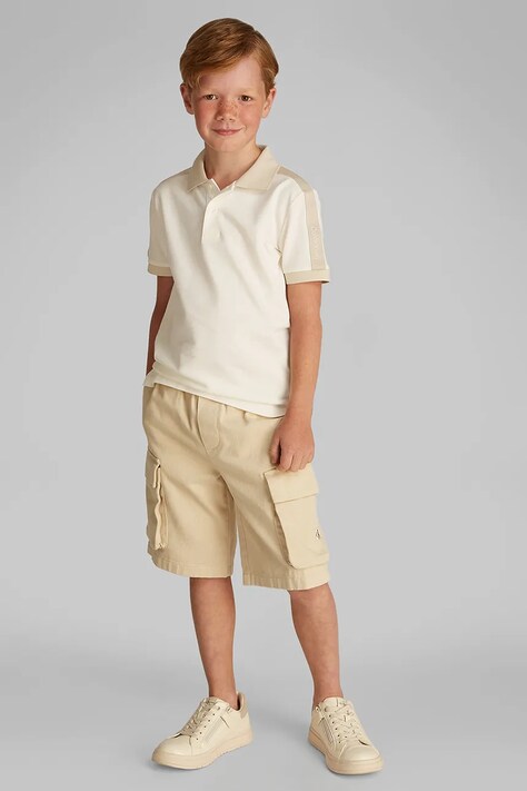 Calvin Klein Jeans tricou polo copii culoarea bej, neted, IB0IB02485