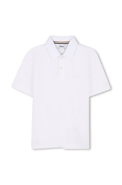 BOSS tricou polo copii culoarea alb, neted, J52042