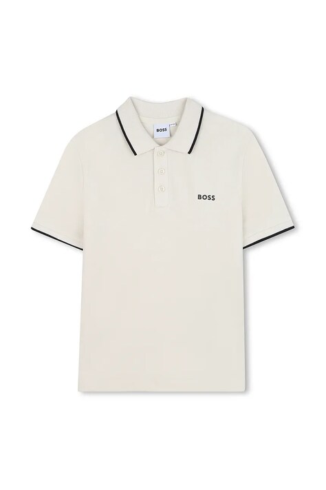 Detská bavlnená polokošeľa BOSS béžová farba, jednofarebný, J52011