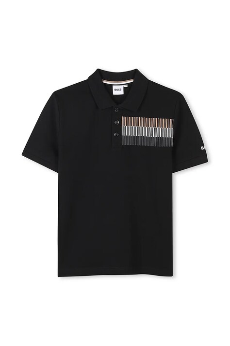 BOSS tricou polo copii culoarea negru, cu imprimeu, J52013
