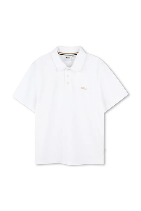 BOSS polo bawełniane dziecięce kolor biały gładki J52017
