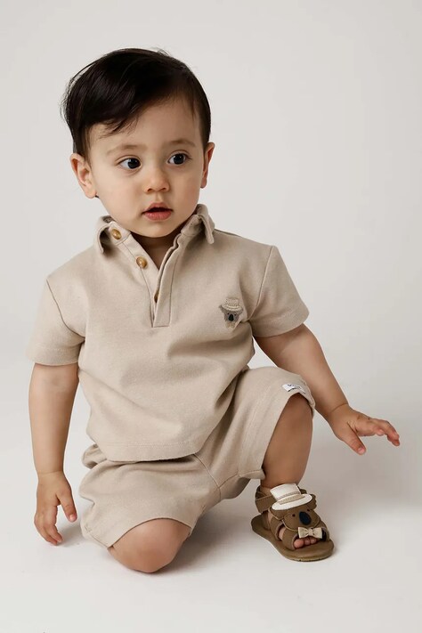 Donsje tricouri polo din bumbac pentru bebeluși Wouti Shirt Groom culoarea bej, uni, 4098701