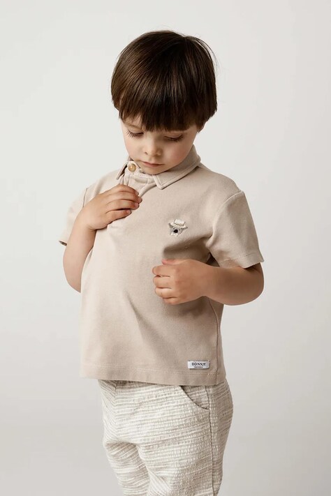 Donsje tricouri polo din bumbac pentru copii Wouti Shirt Groom culoarea bej, uni, 4098701