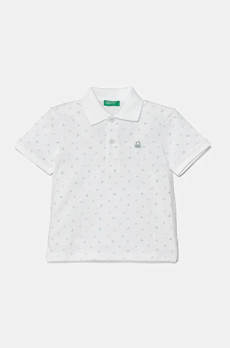 United Colors of Benetton tricouri polo din bumbac pentru copii culoarea alb, cu imprimeu, 3H35G300X