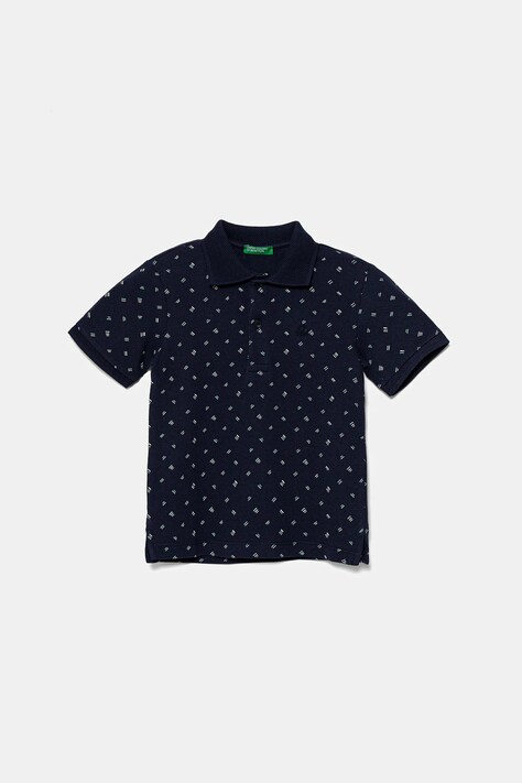 United Colors of Benetton tricouri polo din bumbac pentru copii culoarea bleumarin, cu imprimeu, 3H35G300X