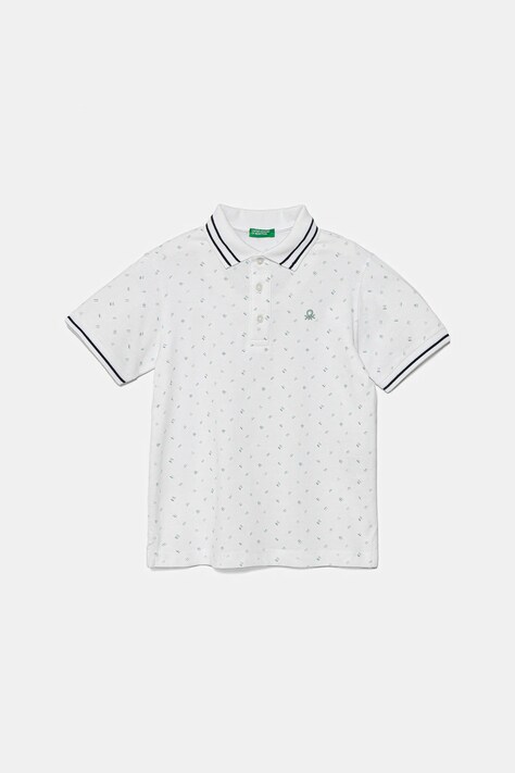 United Colors of Benetton tricouri polo din bumbac pentru copii culoarea alb, cu imprimeu, 3H35C301V