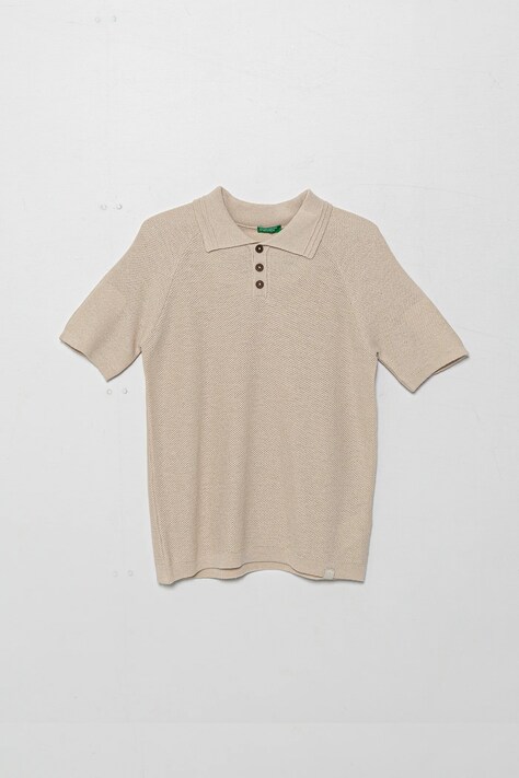 United Colors of Benetton polo din amestec de in pentru copii culoarea bej, neted, 104NC3005