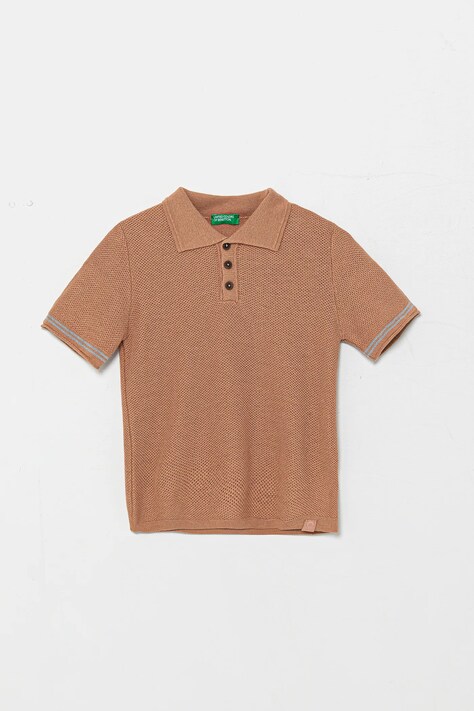 United Colors of Benetton polo din amestec de in pentru copii culoarea maro, neted, 104NH3001