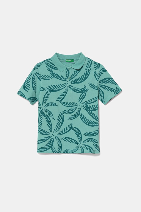 United Colors of Benetton tricouri polo din bumbac pentru copii culoarea verde, cu imprimeu, 36Y4C301W