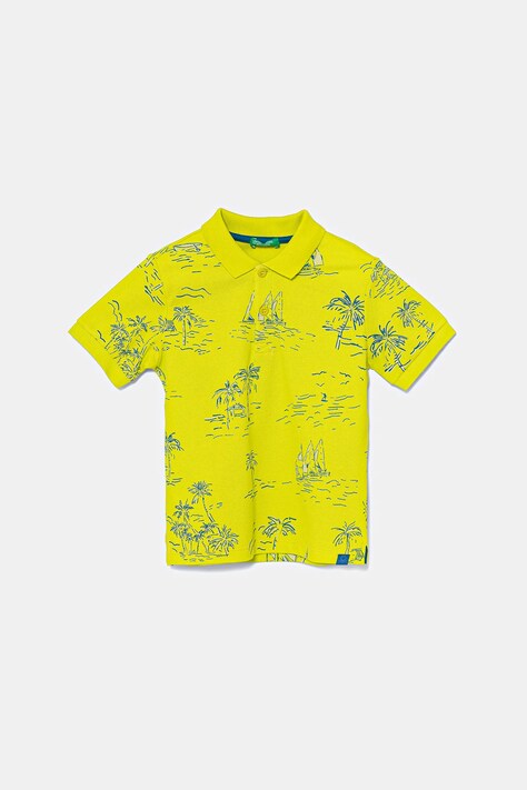 United Colors of Benetton tricouri polo din bumbac pentru copii culoarea verde, cu imprimeu, 36Y4G300Y