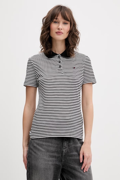 Tommy Jeans polo damskie bawełniane z elastanem czarne DW0DW20160
