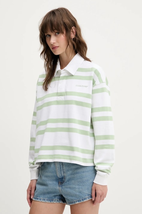 Памучна блуза с дълги ръкави Guess Jeans в бяло W5RP50 KCPS1