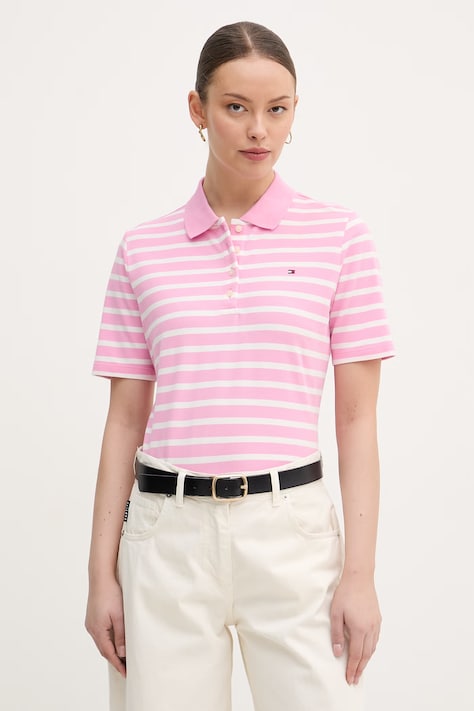 Tommy Hilfiger Πόλο γυναικείο με βαμβάκι ροζ WW0WW43224
