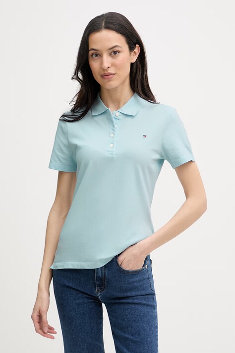 Tommy Hilfiger polo damskie z bawełną niebieskie WW0WW43225