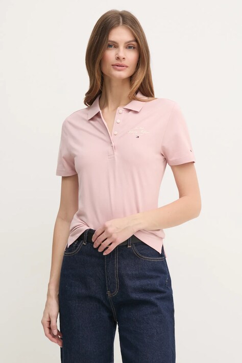 Tommy Hilfiger tricou polo femei, culoarea roz, WW0WW43930