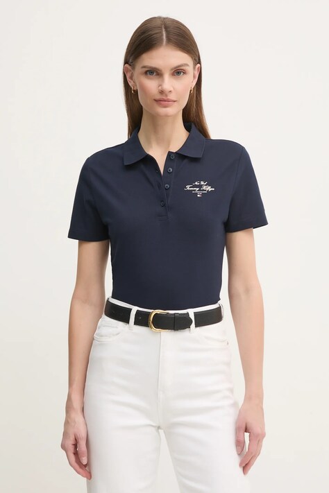 Tommy Hilfiger tricou polo femei, culoarea albastru marin, WW0WW43930