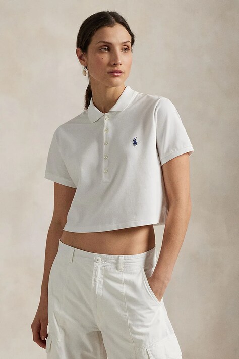 Bavlněné polo tričko Polo Ralph Lauren dámské, bílá barva, 211965104