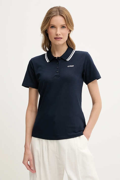 Polo tričko Guess AMARYLLIS dámské, tmavomodrá barva, V5GP06 KCOK1