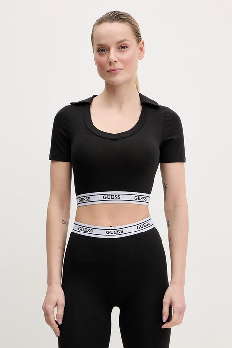 Guess tricou polo ALINE femei, culoarea negru, V5GP07 KCSA2