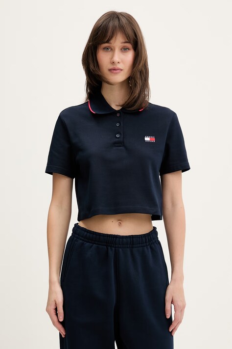 Tommy Jeans polo damskie bawełniane z elastanem granatowe DW0DW21363