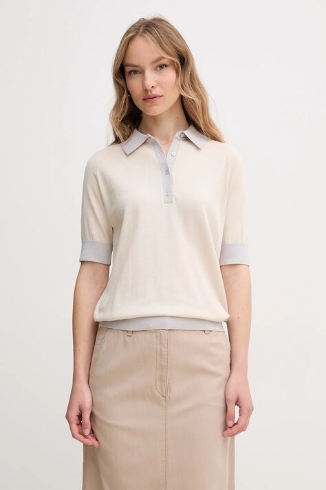 Geox tricou polo femei, culoarea bej, W5570A T3239