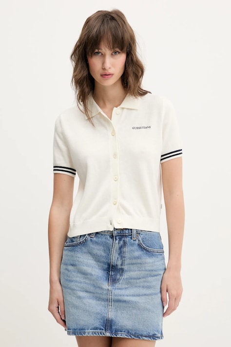 Поло с примесью шерсти Guess Jeans женское цвет бежевый W5GR03 Z3HO2