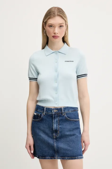 Guess Jeans polo z domieszką wełny damski kolor niebieski W5GR03 Z3HO2