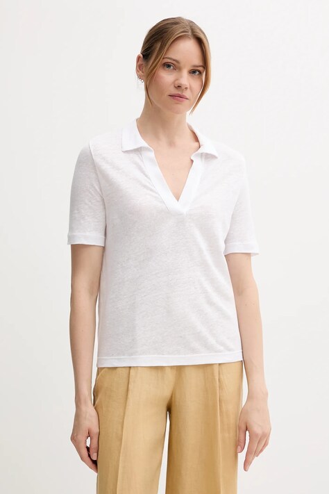 Льняне поло United Colors of Benetton колір білий 37UJD300Y
