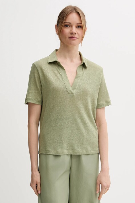 United Colors of Benetton polo in lino donna colore verde 37UJD300Y
