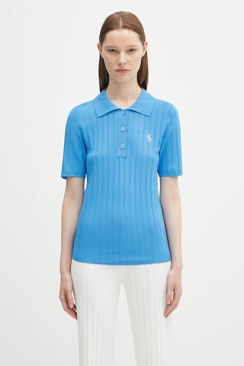 Polo tričko Sporty & Rich Src Ribbed Polo dámské, modrá barva, TO069620305BL24