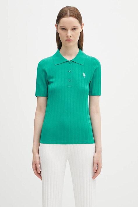 Sporty & Rich polo Src Ribbed Polo damski kolor zielony WS069620302GR37
