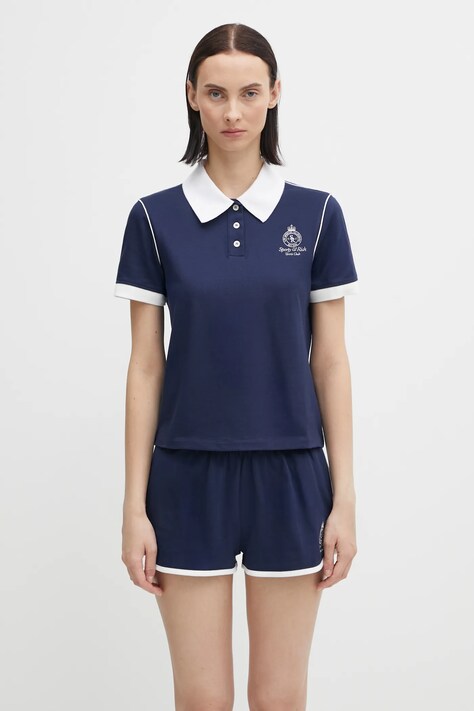 Sporty & Rich polo Crown 70S Pique damski kolor granatowy TO057621304BL107