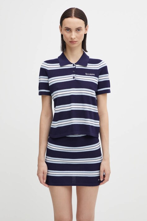 Sporty & Rich polo Serif Logo Silk Pique Cropped Polo damski kolor granatowy TO076621300BL121
