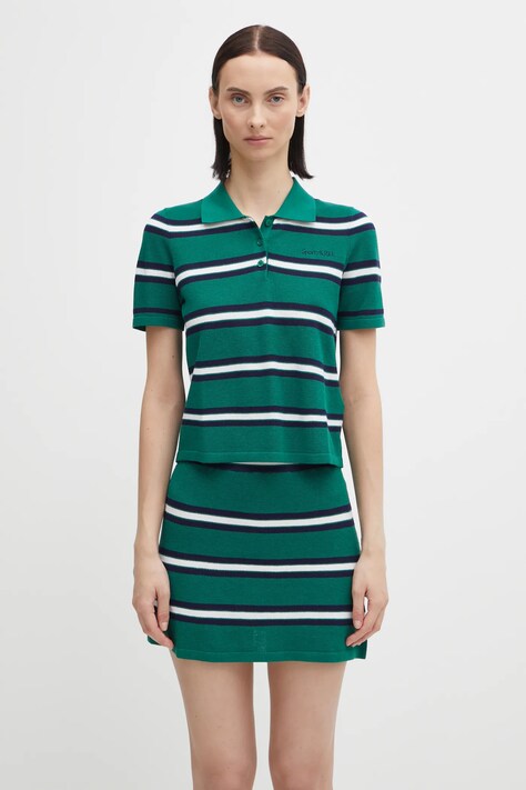 Sporty & Rich polo z dodatkiem jedwabiu Serif Logo Silk Pique Cropped Polo damski kolor zielony TO076621300GR50