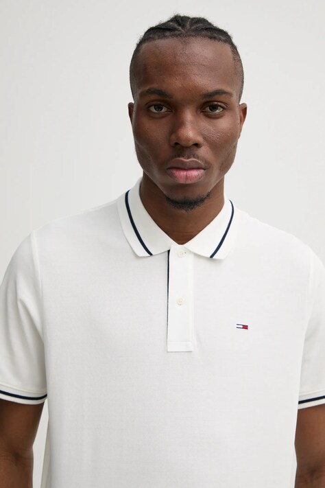 Bavlněné polo tričko Tommy Jeans béžová barva, DM0DM20745