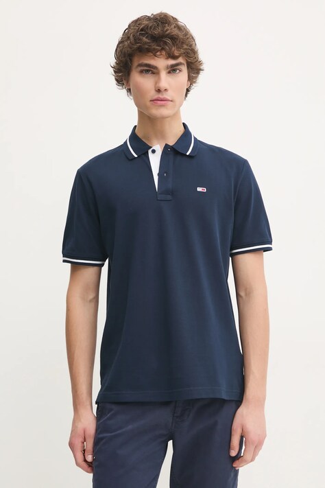 Бавовняне поло Tommy Jeans колір синій однотонне DM0DM20745