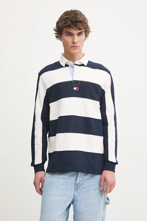 Tommy Jeans longsleeve din bumbac culoarea bleumarin, cu imprimeu, DM0DM20666
