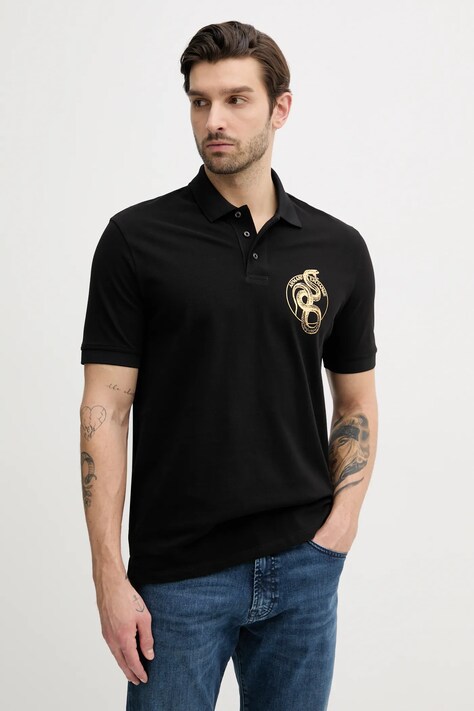 Armani Exchange polo bawełniane męski kolor czarny z nadrukiem XM000215 AF10366