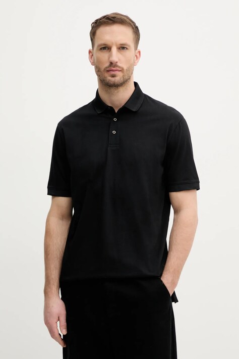 Armani Exchange polo bawełniane męski kolor czarny gładki XM000329 AF10364